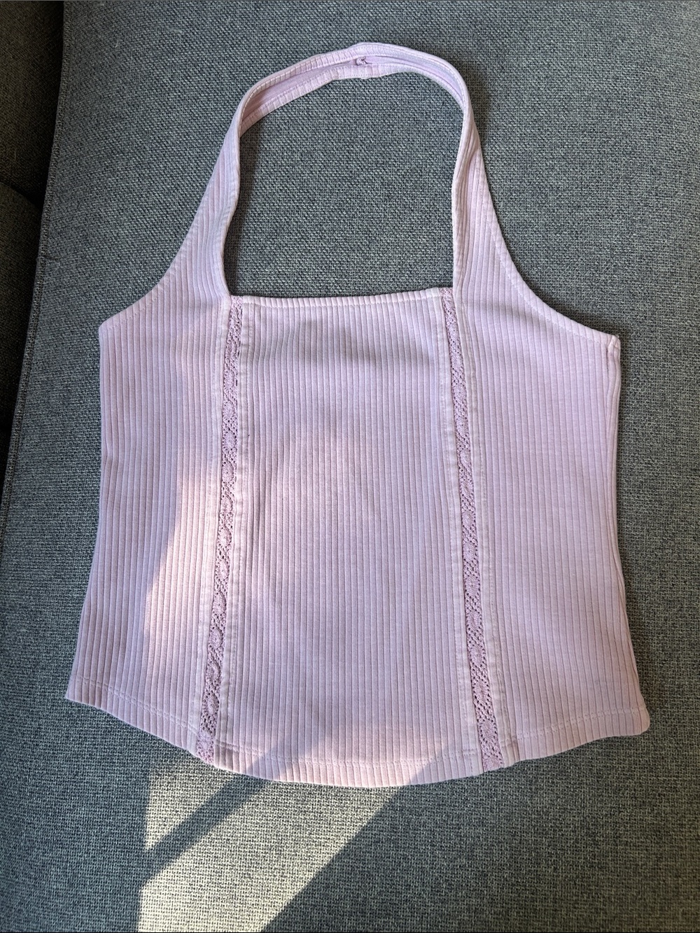 Ribbed Halter Tank Top - Light Lavender Pink